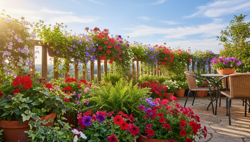 Viseće biljke na sunčanoj terasi Viseće biljke na sunčanoj terasi
